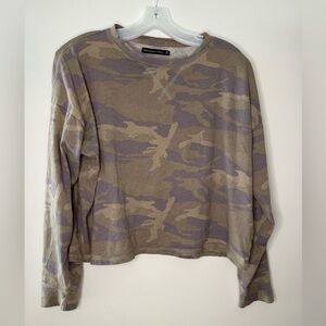 Abercrombie Fitch Shirt Women Medium Crop Long Sleeve Green Camo